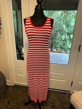 Shade & Shore Red and White Striped Crochet Maxi Dress - Fast Shipper!!!
